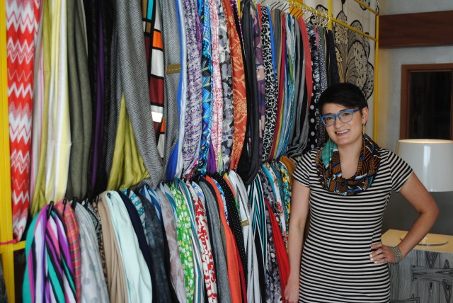 Rian Robison has sold her scarves in the International District since December 2011. She came into the current Tuesday Scarves space through the Storefronts Seattle program.