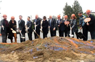 Greg Carter (far left) along with other Seattle business and city representatives break ground at the 12th Avenue Arts project site on Feburary 21st, 2013. 